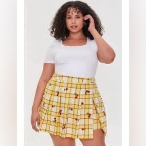 NWT Forever 21 Cherries Plaid Yellow School-Girl Mini Skirt Dress Skort Y2K, 3X
